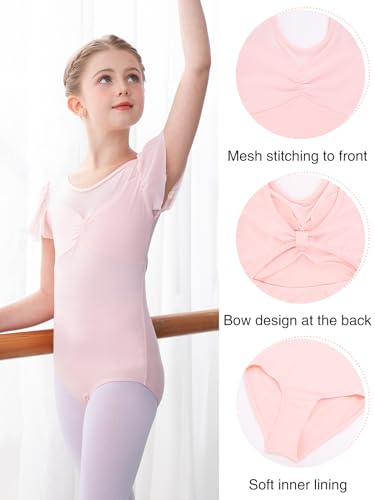 Bezioner Maillot Gimnasia Ritmica Niña, Maillot Ballet Niña leotardos de Danza manga de soplo para Niños de 2 a 10 Años Rosa 120