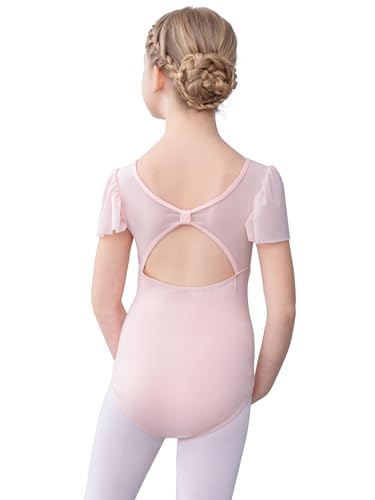 Bezioner Maillot Gimnasia Ritmica Niña, Maillot Ballet Niña leotardos de Danza manga de soplo para Niños de 2 a 10 Años Rosa 120