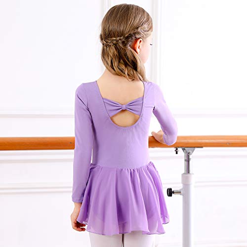 Bezioner Vestido de Ballet Maillot de Danza Gimnasia Leotardo Algodón Body Clásico para Niña (110 (100-110cm,4-5 años), Púrpura Manga Larga)