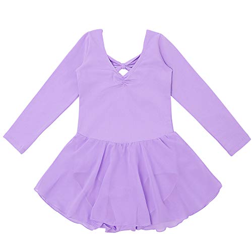 Bezioner Vestido de Ballet Maillot de Danza Gimnasia Leotardo Algodón Body Clásico para Niña (110 (100-110cm,4-5 años), Púrpura Manga Larga)