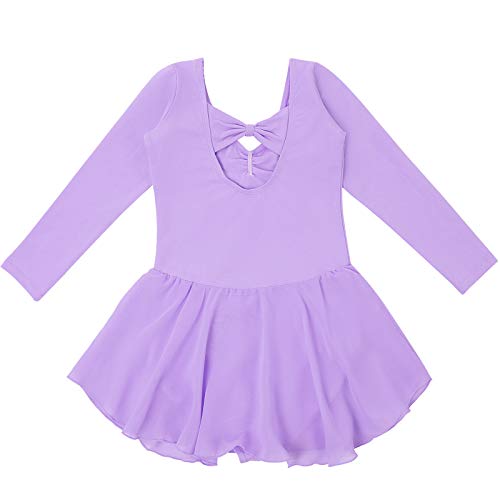 Bezioner Vestido de Ballet Maillot de Danza Gimnasia Leotardo Algodón Body Clásico para Niña (110 (100-110cm,4-5 años), Púrpura Manga Larga)