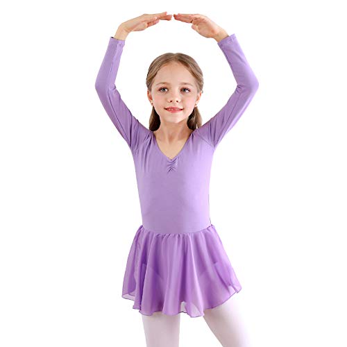 Bezioner Vestido de Ballet Maillot de Danza Gimnasia Leotardo Algodón Body Clásico para Niña (110 (100-110cm,4-5 años), Púrpura Manga Larga)