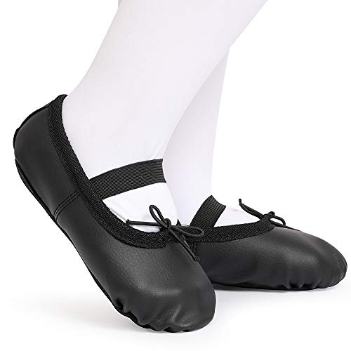 Bezioner Zapatillas de Danza Cuero Zapatos de Ballet y Gimnasia Baile para Niña y Mujer Negro 24