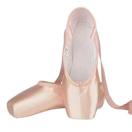 Bezioner Zapatos de Punta Satén Zapatillas de Ballet con Puntera de Gel de Silicona y Cintas para Mujeres y Niñas 39 EU