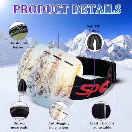 BGTLJKD Gafas de Esquí Máscara Gafas Esqui Snowboard Nieve Espejo Gafas de Esquí Esféricas Anti Niebla 100% OTG Compatible con Casco gafas deportivas de esquí, moto, patinaje, unisex (B)