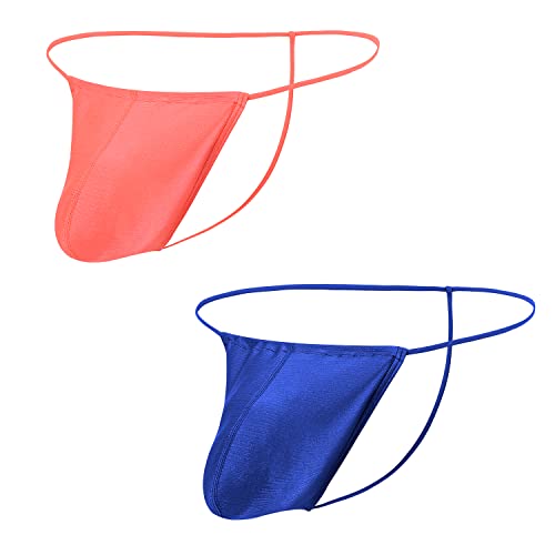 BIATWOWR Tanga de cuerda G ajustable sin etiquetas, ropa interior sexy, parte delantera, bolsa de bola grande, parte trasera en T, talle bajo, paquete de bikini, 2*Multi 02, M