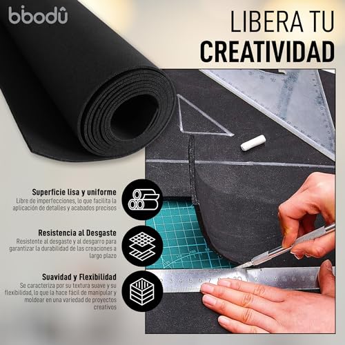 BIBODU Rollo Goma Eva Negra 2mm grosor | Tamaño 150 cm x 32cm, Densidad 80 kg/m3 | Goma Eva Color Negro para Manualidades DIY, Disfraces Cosplay, Halloween | Apto Niños y Niñas