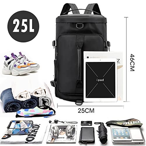 Bibykivn Bolsa Deporte Gimnasio, Bolsa Deporte Fitness und Mochila Función, Bolsa de Viaje Deportiva con Compartimento Zapatos y Bolsillo Húmedo para Viajes, Deportes, Fitness (Negro)