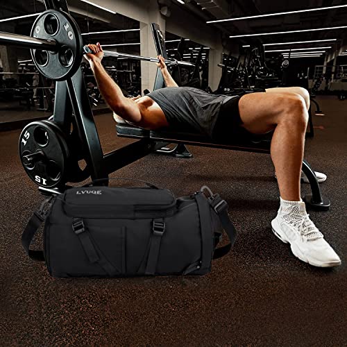 Bibykivn Bolsa Deporte Gimnasio, Bolsa Deporte Fitness und Mochila Función, Bolsa de Viaje Deportiva con Compartimento Zapatos y Bolsillo Húmedo para Viajes, Deportes, Fitness (Negro)