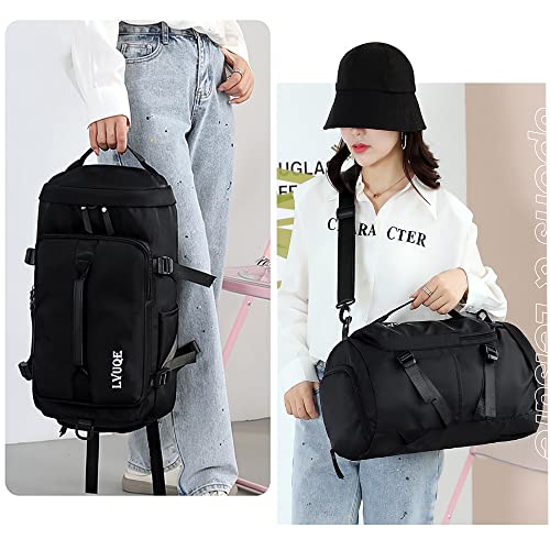 Bibykivn Bolsa Deporte Gimnasio, Bolsa Deporte Fitness und Mochila Función, Bolsa de Viaje Deportiva con Compartimento Zapatos y Bolsillo Húmedo para Viajes, Deportes, Fitness (Negro)