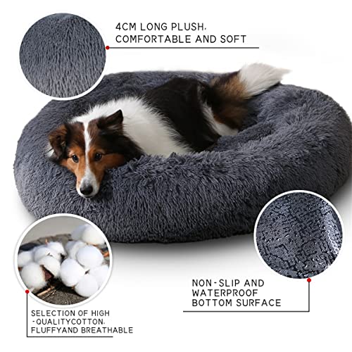 Bibykivn Cama para Mascotas, Cama para Gatos, Camas de Gato Perros de Donut con Parte Inferior Antideslizante, Cómoda y Lavable Cama de Gato para Gatos Perros Pequeños y Medianos (70×70CM,Gris oscuro)