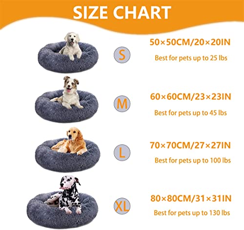 Bibykivn Cama para Mascotas, Cama para Gatos, Camas de Gato Perros de Donut con Parte Inferior Antideslizante, Cómoda y Lavable Cama de Gato para Gatos Perros Pequeños y Medianos (70×70CM,Gris oscuro)