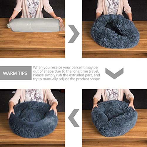 Bibykivn Cama para Mascotas, Cama para Gatos, Camas de Gato Perros de Donut con Parte Inferior Antideslizante, Cómoda y Lavable Cama de Gato para Gatos Perros Pequeños y Medianos (70×70CM,Gris oscuro)