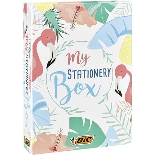 BIC My Stationery Box, 10 Marcadores, 6 Bolígrafos, 4 Rotuladores, 1 Cinta Correctora, 5 Marcadores Permanentes, 2 Blocs De Notas Adhesivas Y 1 Libreta A5 (Blanco), Multipack de 28 Unidades