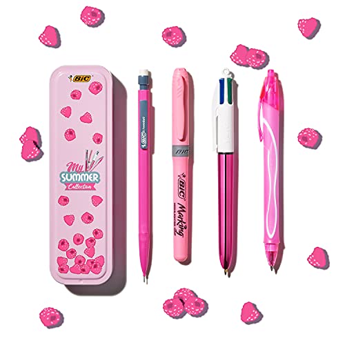 BIC Summer Pink Box: Boli de Gel de Punta Media (0,7.mm), Portaminas, BIC 4.Colores (1,00.mm), marcador - Rosa, 4 Unidad ( Paquete de 1)