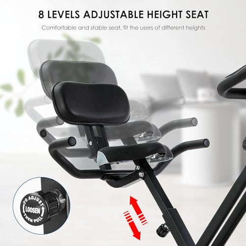 Bicicleta Estática Plegable con 8 Niveles de Resistencia, Soporta Hasta 136 KG, con Volante de 6 KG, Almohadilla Ajustable, Adecuado para Familias, Fitness en Casa