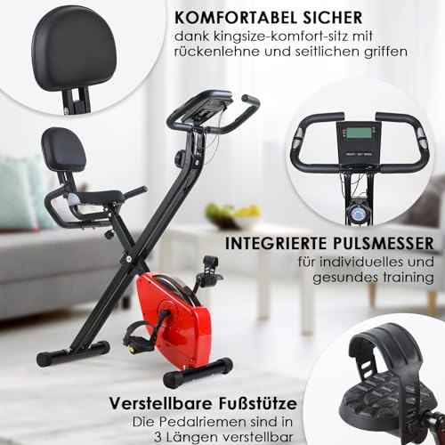 Bicicleta Estática Plegable, Ocupa poco espacio, 8 Nivel de Resistencia Ajustable, Asiento Acolchado Ajustable con Respaldo, Sensor de Agarre para Pulso, Silencioso, Bici Fitness Ejercicio en Casa