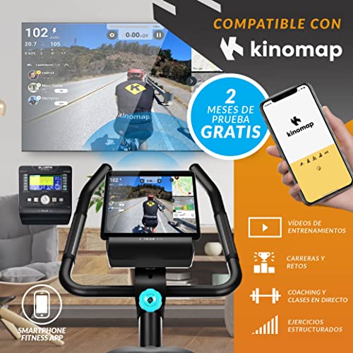 Bicicleta Estática Tour FIT, Bluefin Fitness/Bicicleta Estática para Casa/Sensor de Pulso/Con Kinomap/Máquina de Pedalear/Consola LCD/Bicicleta Estática de Resistencia Magnética