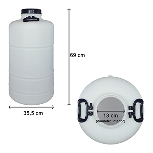 Bidón Garrafa Plástico Alimentario 50 litros con asas redondo. Boca ancha. Apto para uso alimentario y todo tipo de líquidos.