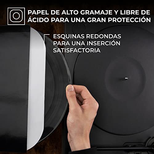 BIG FUDGE Fundas Interiores para Discos de Vinilo - 30cm x 50 uds. - Fundas de Papel de Alto Gramaje y sin Ácido para Vinilos - Funda Protectora Antiestática para LP y Sencillos