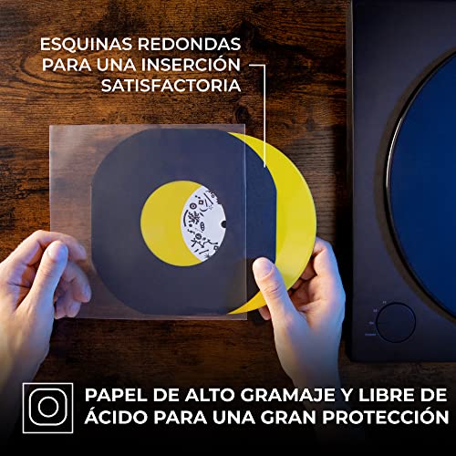 BIG FUDGE Fundas Interiores para Discos de Vinilo - 7 Pulgadas x 50 uds. - Edición Especial Negra Pesada y sin Ácido - Funda Delgada Antiestática para Vinilos LP y Singles