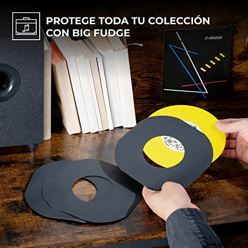 BIG FUDGE Fundas Interiores para Discos de Vinilo - 7 Pulgadas x 50 uds. - Edición Especial Negra Pesada y sin Ácido - Funda Delgada Antiestática para Vinilos LP y Singles