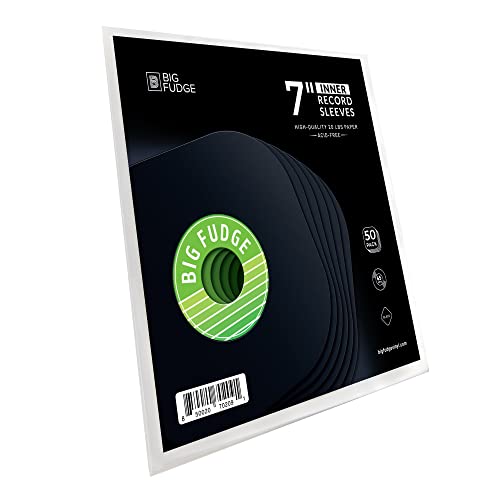 BIG FUDGE Fundas Interiores para Discos de Vinilo - 7 Pulgadas x 50 uds. - Edición Especial Negra Pesada y sin Ácido - Funda Delgada Antiestática para Vinilos LP y Singles