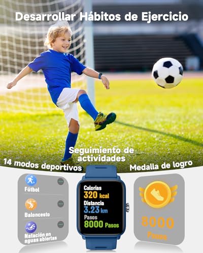 BIGGERFIVE Pulsera Actividad Niños Niñas 3 a 14 años, Reloj Inteligente con Podómetro, Frecuencia cardíaca, Resistente al Agua 5 ATM, Monitor de Sueño, Despertador, Juegos de Rompecabezas