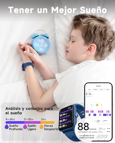 BIGGERFIVE Pulsera Actividad Niños Niñas 3 a 14 años, Reloj Inteligente con Podómetro, Frecuencia cardíaca, Resistente al Agua 5 ATM, Monitor de Sueño, Despertador, Juegos de Rompecabezas