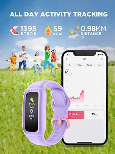 BIGGERFIVE Vigor 2 Pulsera Actividad Reloj Inteligente para Niños Niñas 5-12 Años, Impermeable IP68 Reloj Deportivo Digital con Podometro Cuenta Pasos Pulsómetros Monitor de Sueño Contador de Caloría