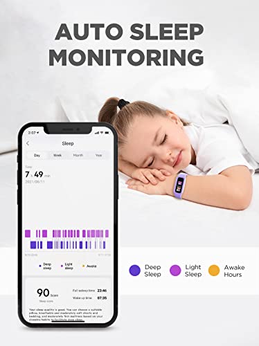 BIGGERFIVE Vigor 2 Pulsera Actividad Reloj Inteligente para Niños Niñas 5-12 Años, Impermeable IP68 Reloj Deportivo Digital con Podometro Cuenta Pasos Pulsómetros Monitor de Sueño Contador de Caloría