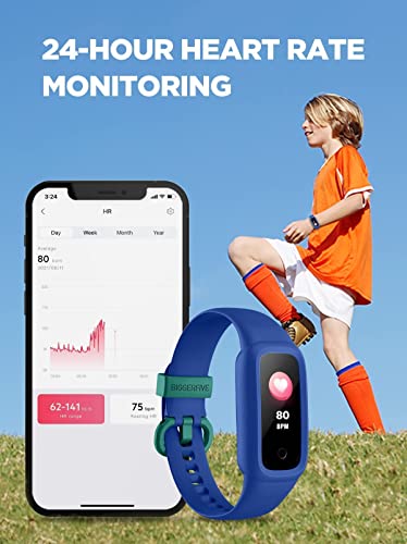 BIGGERFIVE Vigor Reloj de Seguimiento de Actividad física para niños de 2 l para niñas y niños de 5 a 15 años, Pulsera Actividad, podómetro, Monitor de Ritmo cardíaco Durante el sueño, Azul