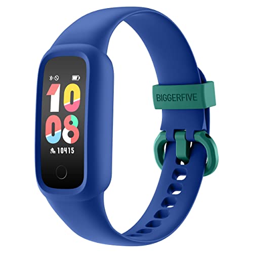 BIGGERFIVE Vigor Reloj de Seguimiento de Actividad física para niños de 2 l para niñas y niños de 5 a 15 años, Pulsera Actividad, podómetro, Monitor de Ritmo cardíaco Durante el sueño, Azul