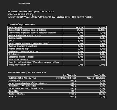 BigMan | Multi-Phase | Proteína Secuencial | Proteína de Suero de Leche | Hidrolizado de Proteína | Caseinato Calcico | Péptidos de Glutamina | Gana Masa Muscular (Chocolate, 907gr)