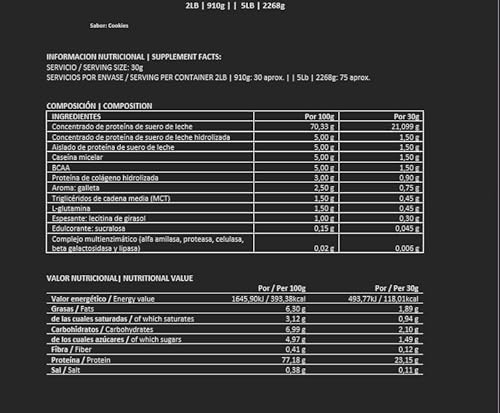 BigMan | Multi-Phase | Proteína Secuencial | Proteína de Suero de Leche | Hidrolizado de Proteína | Caseinato Calcico | Péptidos de Glutamina | Gana Masa Muscular (Cookies, 2260)