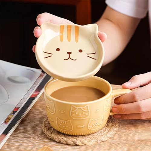 BigNoseDeer Regalos para mujeres, lindo gato kawaii, taza divertida, tazas de café con tapa, tazas de café para amantes de los gatos, mujeres, niñas, niños, Navidad, regalo de cumpleaños