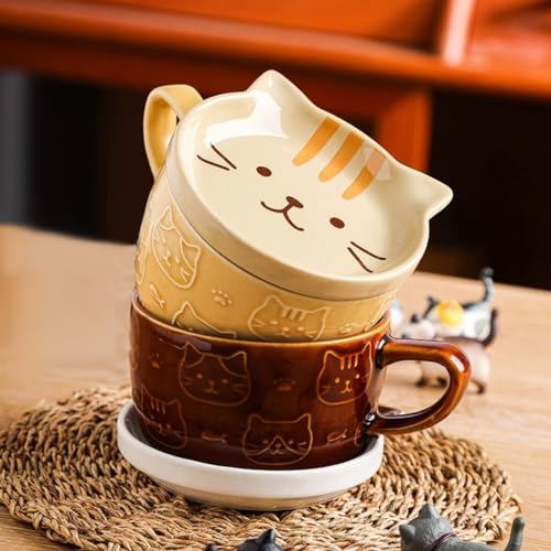 BigNoseDeer Regalos para mujeres, lindo gato kawaii, taza divertida, tazas de café con tapa, tazas de café para amantes de los gatos, mujeres, niñas, niños, Navidad, regalo de cumpleaños