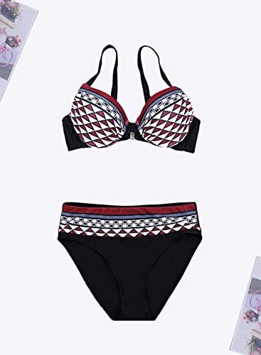 Bikini Mujer Estampado Tribal Push Up Trajes de Baño Ropa Sexy Bohemia Conjunto Bikinis (Vino Rojo, XL)