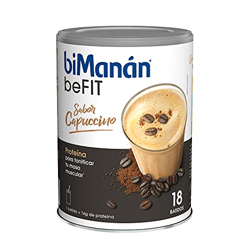 biManán - beFIT Batido Sabor Capuccino, Bebida de Proteína para Tonificar tu Masa Muscular en Polvo, con Fibra, Vitaminas y Minerales, Sin Aceite de Palma ni Azúcares Añadidos - 18 Batidos, 540 g