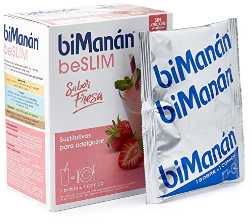 biManán - beSLIM Batido de Fresa, Batidos Sustitutivos de Comidas para Adelgazar, Bajos en Calorías, Ayudan a Perder y Controlar el Peso, con Proteínas, Vitaminas y Minerales - 6 x 50 g: 300 g