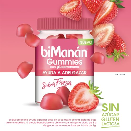 BiManán - Gummies con Glucomanano, Ayudan a Controlar el Peso, Sabor Fresa - 40 Gummies