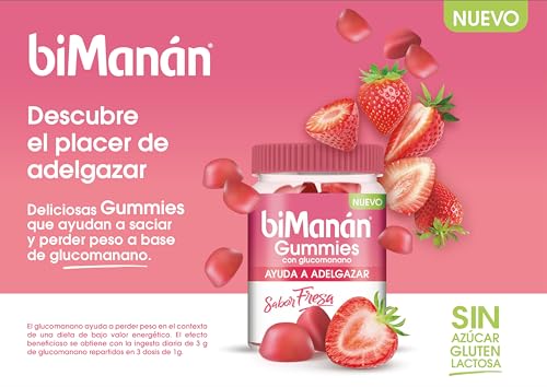 BiManán - Gummies con Glucomanano, Ayudan a Controlar el Peso, Sabor Fresa - 40 Gummies