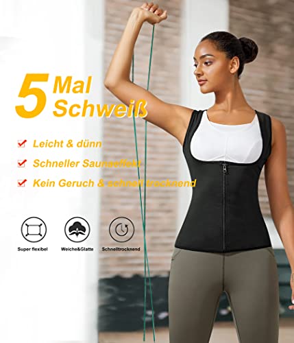 Bingrong Chaleco Efecto Sauna Deportivo Mujer Faja Reductora Adelgazante Abdominal Camiseta Sudoración Compresión de Cremallera para Deporte Fitness Body Reductor (M, Negro)