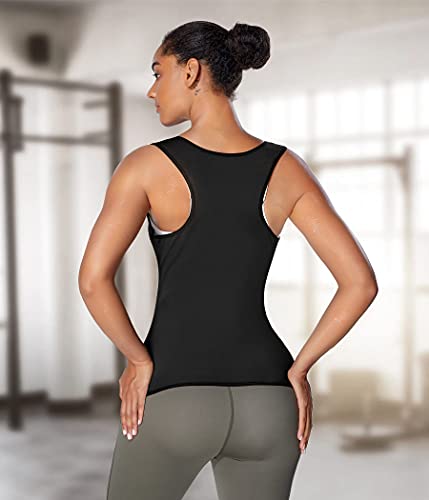 Bingrong Chaleco Sauna Deportivo Mujer Faja Reductoras Adelgazantes Abdominal Compresion Camiseta Reductora de Entrenamiento Sudoración para Deporte Fitness (Negro, M)