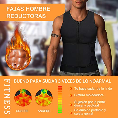 Bingrong Chaleco Sauna Hombre Fajas Reductoras Adelgazantes Hombres Compresion de Neopreno Chaleco para Adelgazante Sudoración con Cremallera para Deporte Fitness (Negro 2.0, XL)