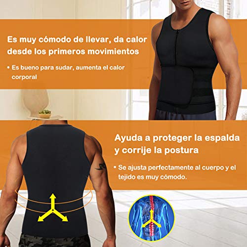 Bingrong Chaleco Sauna Hombre Fajas Reductoras Adelgazantes Hombres Compresion de Neopreno Chaleco para Adelgazante Sudoración con Cremallera para Deporte Fitness (Negro 2.0, XL)