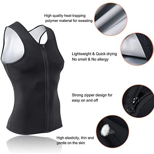 Bingrong Faja Reductora Hombre Chaleco Sauna Camiseta Deportivo de Compresion Hombre Sauna Sudoración Shapewear con Cremallera para Deporte Fitness