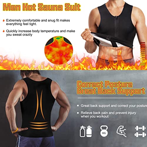 Bingrong Faja Reductora Hombre Chaleco Sauna Camiseta Deportivo de Compresion Hombre Sauna Sudoración Shapewear con Cremallera para Deporte Fitness