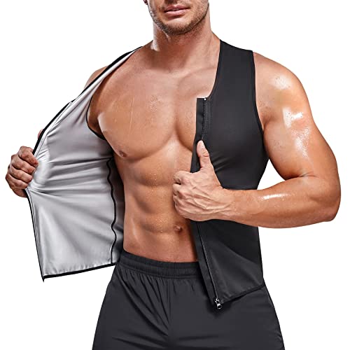 Bingrong Faja Reductora Hombre Chaleco Sauna Camiseta Deportivo de Compresion Hombre Sauna Sudoración Shapewear con Cremallera para Deporte Fitness