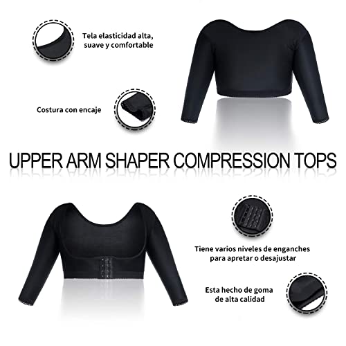 Bingrong Faja Reductora Mujer Liposuccion Fajas Moldeadoras Shapewear sin Costura Compresión Camiseta Lencería Moldeadora Faja Brazo Encaje Mujer Adelgazante Control Shapers (Negro, Medium)